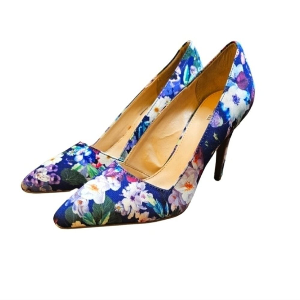 Bar III Womens Joella Pointed Toe Classic Pumps, Blue Floral, Size 6